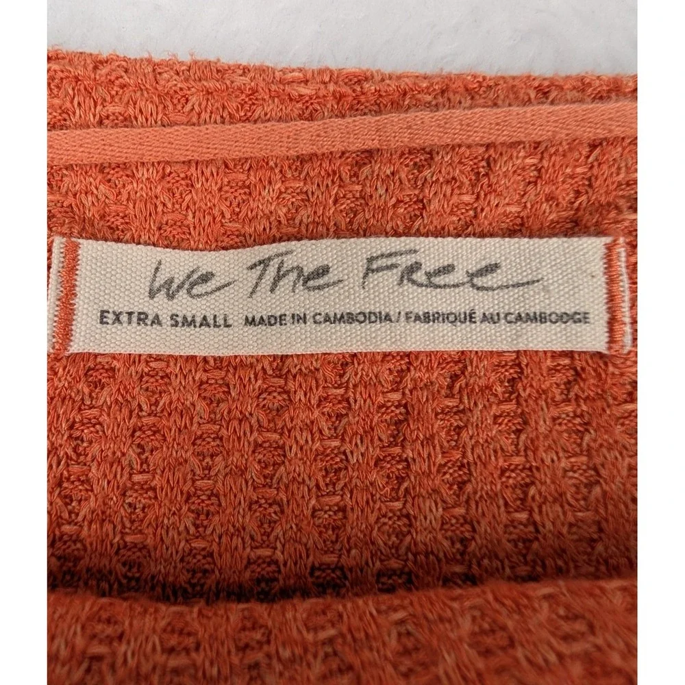 Free People We The Free Top Women's XS Orange Oversized Long Sleeve‎ Waffle Knit